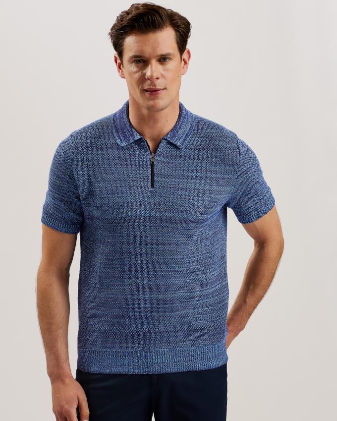 Polo Ted Baker Short Sleeve Zip Bleu Homme | PUC-73510375